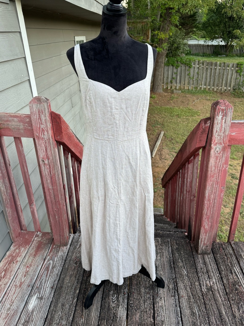 Old Navy Sleeveless Cream Midi Dress Sweetheart Neckline Coastal Boho Neutral